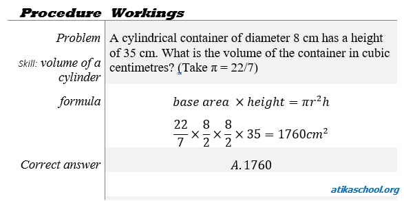 A cylindrical container of diameter 8 cm has a height of 35 cm. What is the volume of the container in cubic centimetres?(Take π = 22/7)