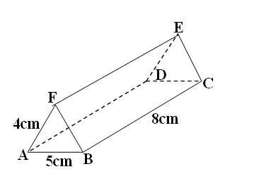 The figure above is a triangular prism of uniform cross – section in which AF = 4cm, AB = 5cm and BC = 8cm.